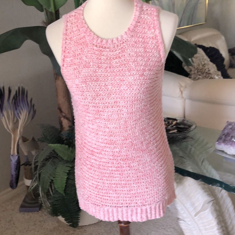 SZ S NWOT LOU & GREY TOP PINK and WHITE KNIT SLEEVELESS
